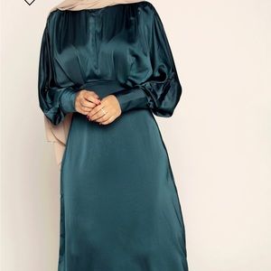 Deep Teal Batwing Satin Maxi Dress